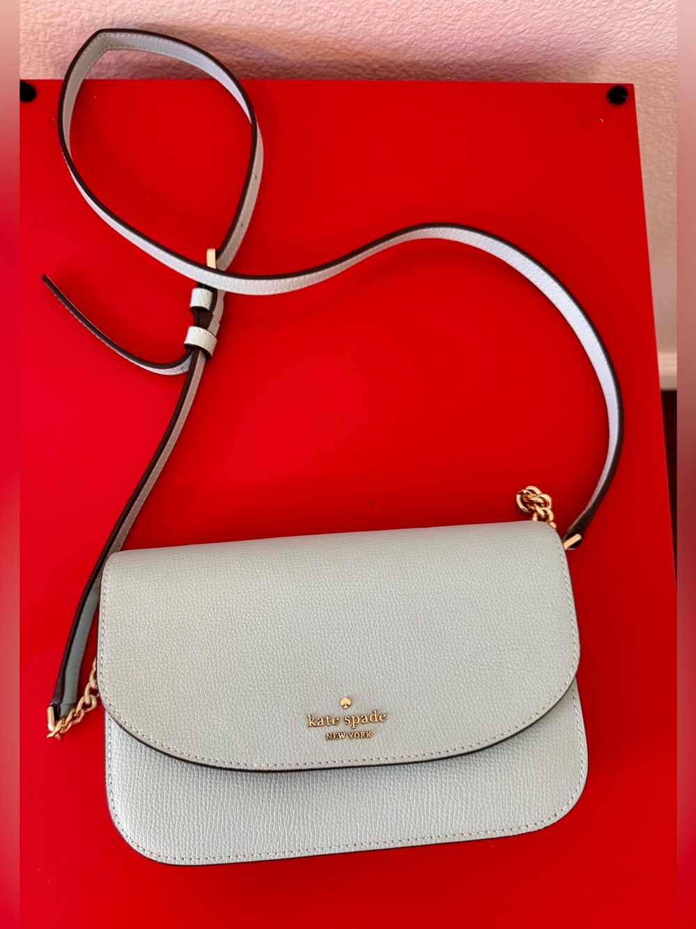 Kaye Spade almost new aquamarine/dewy blue color leather crossbody - Picture 2 of 7